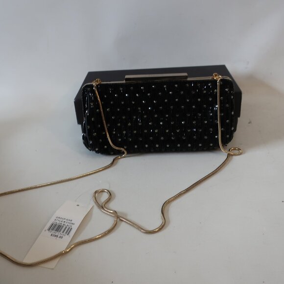 NWT Womens Badgley Mischka Black Beaded Gold Chain Clutch Evening Handbag - Picture 4 of 9